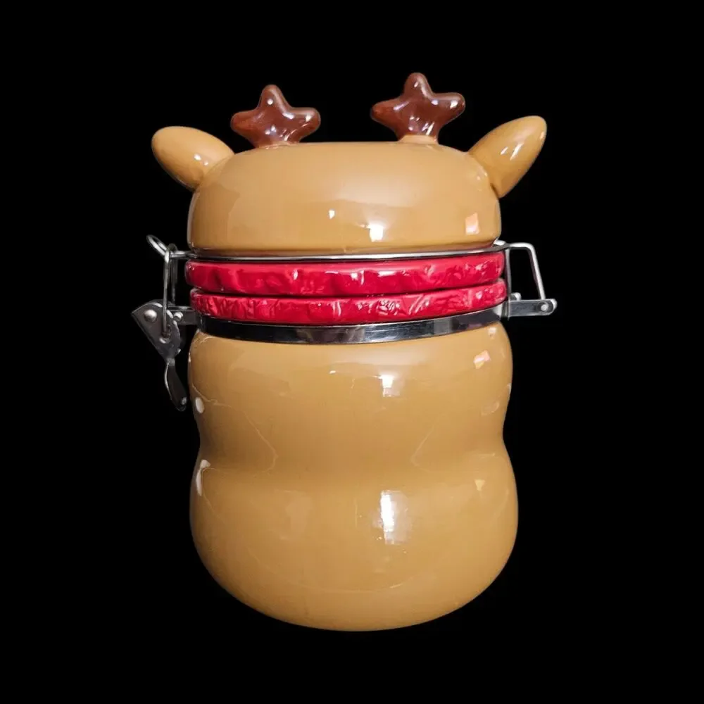 Conagra Foods Reindeer Ceramic Christmas Jar Canister Clamp Lid Holiday Decor